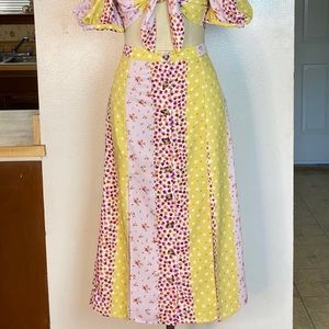 Skylar Rose floral midi double front split skirt.